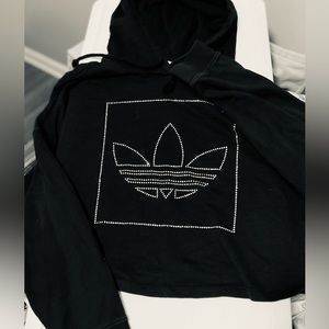 BLACK ADIDAS CROP HOODIE WITH RHINESTONE LOGO. Size Small Women’s